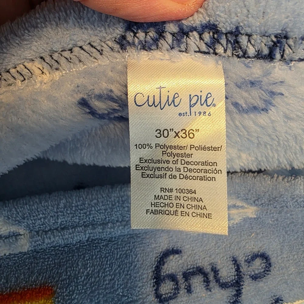 Cutie Pie Baby Blue Train Fleece Blanket Chug Chug 30x36